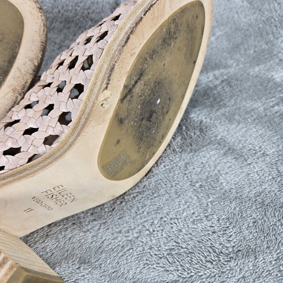 Eileen Fisher Rory Woven Leather Sandal Beige Bone Women's Size 11 - Picture 8 of 9